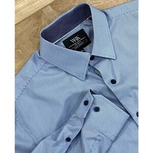 WRK Mens 15.5 Blue Micro Dot Flip Cuff 4 Way Stretch Dress Shirt Performance